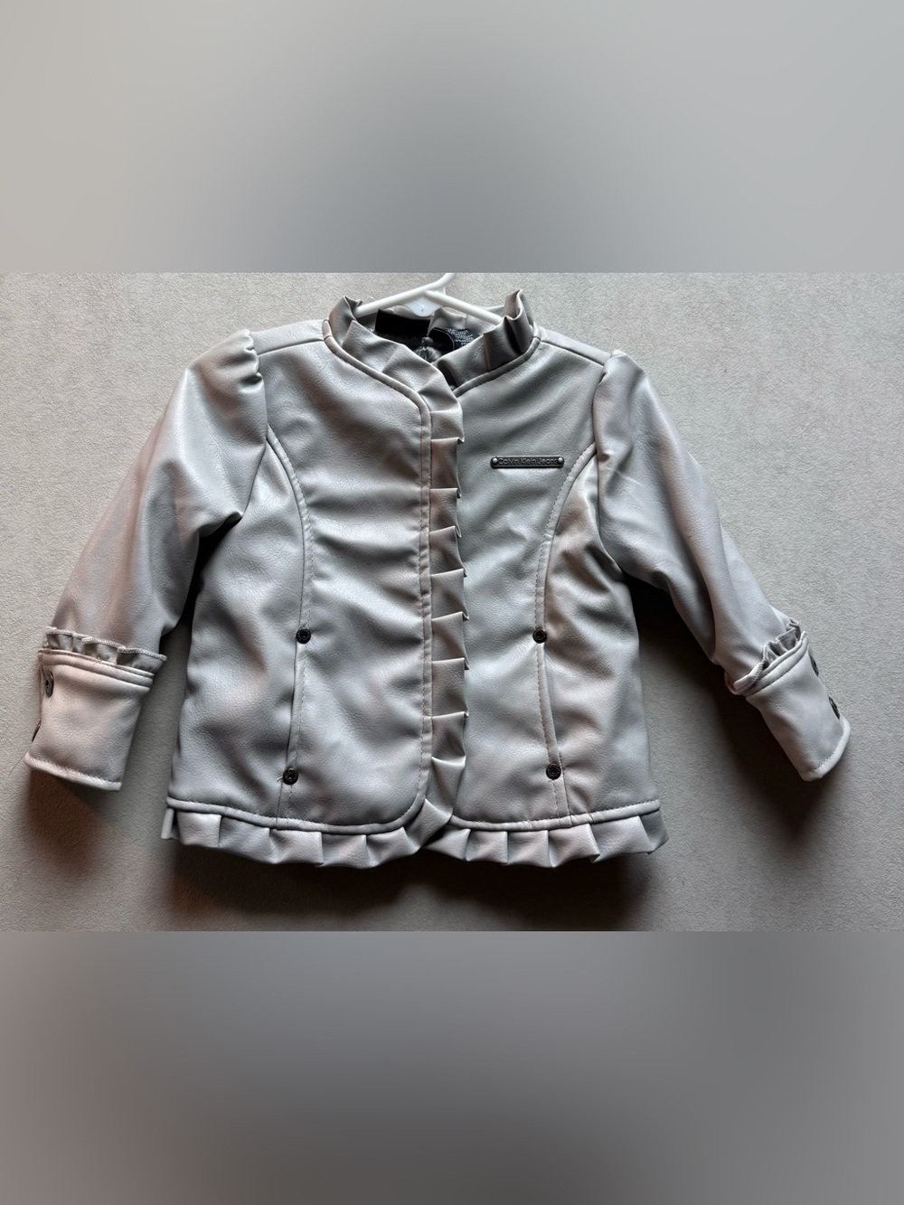 Calvin Klein Jeans Girls' Light Gray Ruffle Faux-Leather Jacket